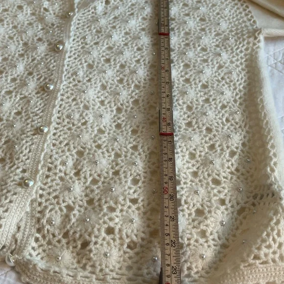 Marisa Christina Sweater Large Ivory Pearl Stud Lambswool Knit Cardigan Vintage - Picture 12 of 14